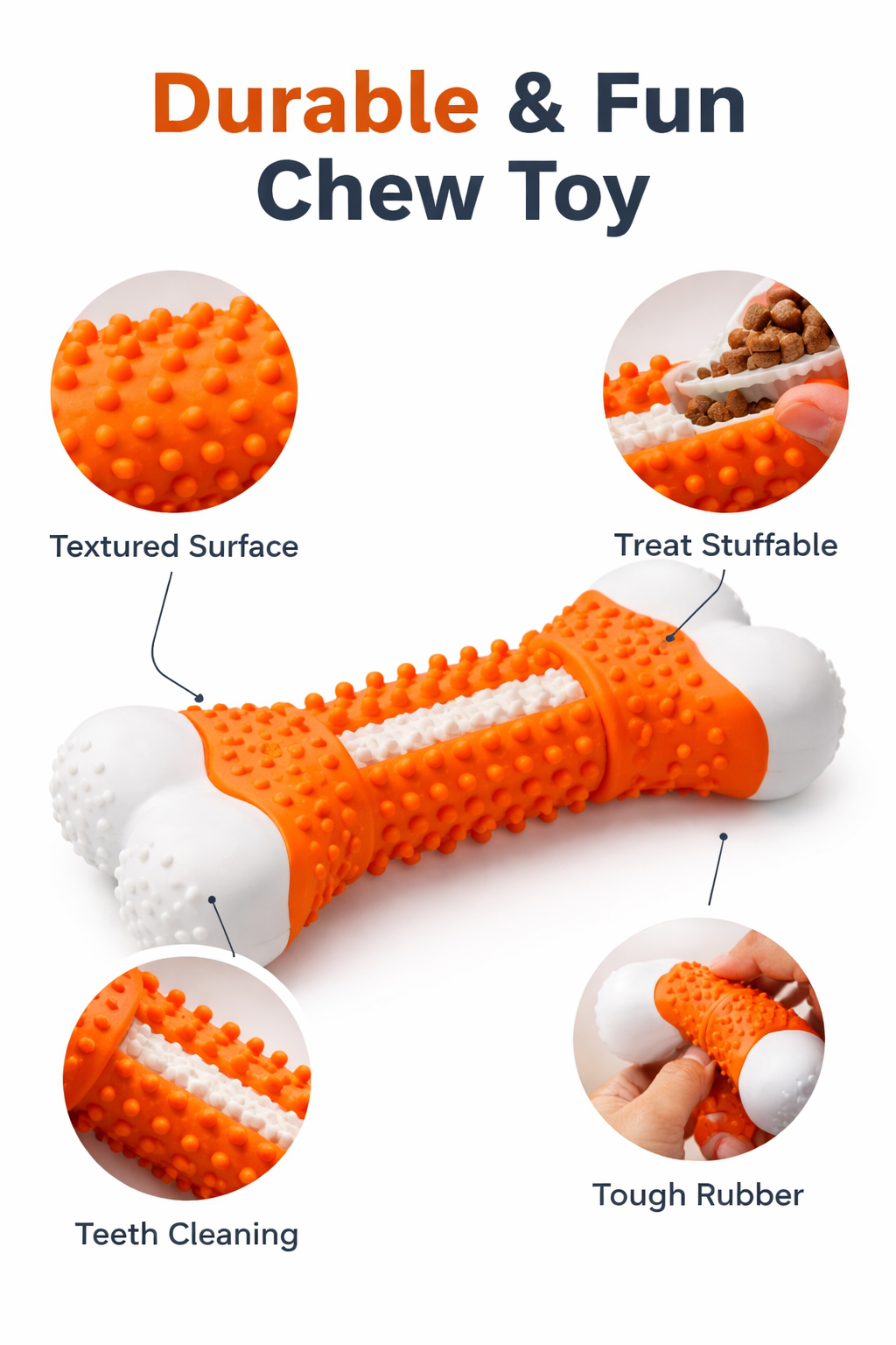 Durable Rubber Dog Chew Toy – Teeth Cleaning – Treat Stuffable – Medium